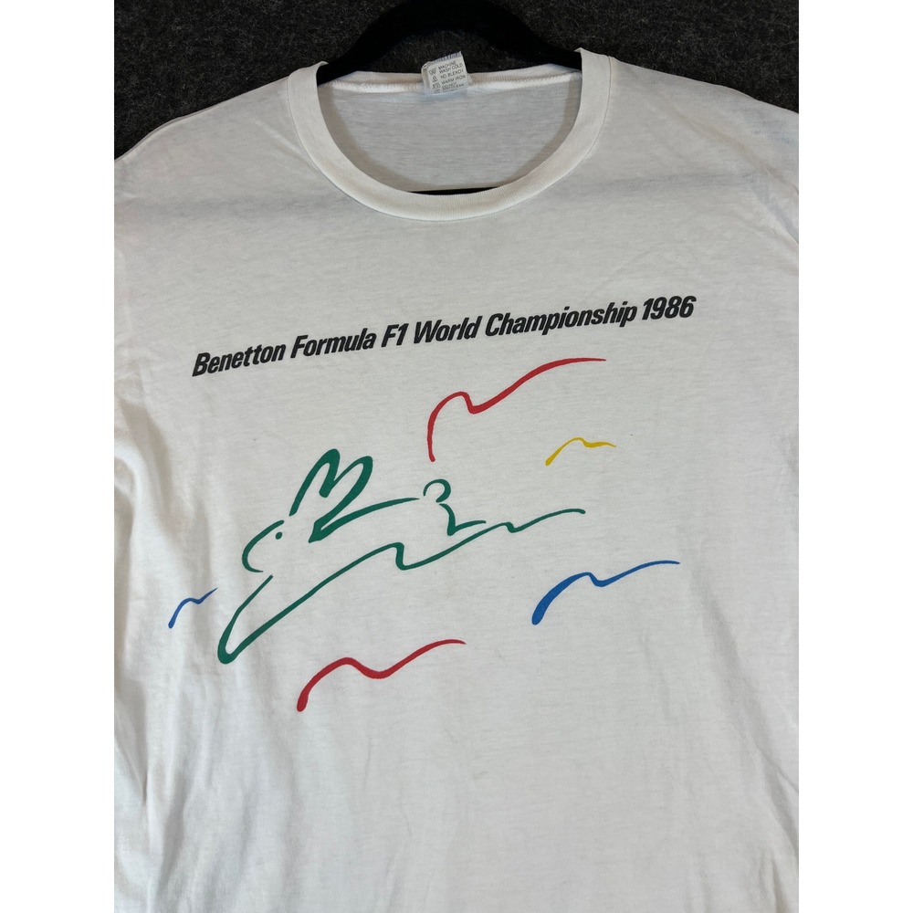 Vintage 80s Benetton Formula F1 World Championship Shirt Mens XL White Paperthin